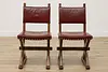 Set of 4 Vintage Tudor Design Oak & Leather Dining Chairs (4)