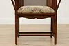 Arts & Crafts Mission Oak Antique Caned Armchair, New Fabric (4)