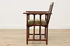 Arts & Crafts Mission Oak Antique Caned Armchair, New Fabric (6)