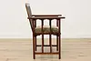 Arts & Crafts Mission Oak Antique Caned Armchair, New Fabric (8)