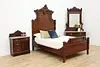 Victorian Antique Carved Walnut & Burl Full Double Size Bed (3)