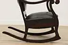 Victorian Antique Carved Oak & Leather Rocking Armchair (14)