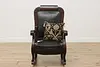 Victorian Antique Carved Oak & Leather Rocking Armchair (2)