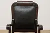 Victorian Antique Carved Oak & Leather Rocking Armchair (3)