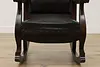 Victorian Antique Carved Oak & Leather Rocking Armchair (4)