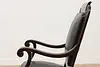 Victorian Antique Carved Oak & Leather Rocking Armchair (7)