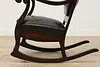 Victorian Antique Carved Oak & Leather Rocking Armchair (8)