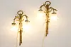 Pair of Vintage Brass Wall Sconce Lights, Flowers & Ribbons (2)