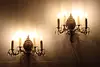 Pair Traditional Antique Embossed Brass Wall Sconces, Prisms (2)