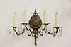 Pair Traditional Antique Embossed Brass Wall Sconces, Prisms (5)