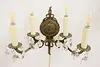 Pair Traditional Antique Embossed Brass Wall Sconces, Prisms (6)