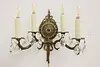 Pair Traditional Antique Embossed Brass Wall Sconces, Prisms (7)