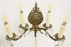 Pair Traditional Antique Embossed Brass Wall Sconces, Prisms (8)