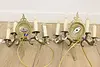 Pair Traditional Antique Embossed Brass Wall Sconces, Prisms (9)