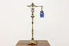 Victorian Antique Tall Desktop Bronzed Lamp, Art Glass Shade (13)