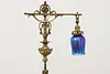 Victorian Antique Tall Desktop Bronzed Lamp, Art Glass Shade (14)