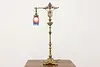 Victorian Antique Tall Desktop Bronzed Lamp, Art Glass Shade (2)