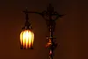 Victorian Antique Tall Desktop Bronzed Lamp, Art Glass Shade (3)