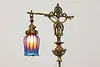 Victorian Antique Tall Desktop Bronzed Lamp, Art Glass Shade (4)