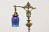 Victorian Antique Tall Desktop Bronzed Lamp, Art Glass Shade (5)