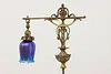 Victorian Antique Tall Desktop Bronzed Lamp, Art Glass Shade (6)