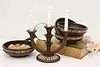 Set of 4 Vintage Walnut & Porcupine Quill Bowls & Candelabra (2)