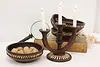 Set of 4 Vintage Walnut & Porcupine Quill Bowls & Candelabra (3)