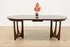 Midcentury Modern Vintage Walnut Dining Game Table Opens 80" (2)