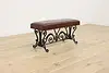 Spanish Colonial Ship Design Wrought Iron & Leather Bench (2)