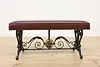 Spanish Colonial Ship Design Wrought Iron & Leather Bench (4)