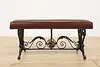 Spanish Colonial Ship Design Wrought Iron & Leather Bench (6)