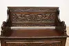 Renaissance Antique Oak Hall Bench, Carved Lions, Storage (8)