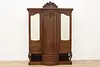 English Victorian Antique Mahogany Triple Wardrobe Armoire (5)