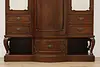 English Victorian Antique Mahogany Triple Wardrobe Armoire (8)