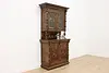 Black Forest Antique Carved Oak & Stained Glass Bar Bookcase (2)