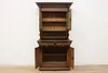 Black Forest Antique Carved Oak & Stained Glass Bar Bookcase (5)