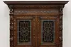 Black Forest Antique Carved Oak & Stained Glass Bar Bookcase (9)