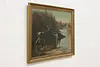 Moose Crossing River Antique Original Painting Higham 45.5" (3)