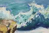 Rocky Shore with Waves Vintage Original Oil Painting Rea 41" (10)