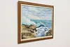 Rocky Shore with Waves Vintage Original Oil Painting Rea 41" (3)