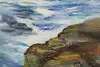 Rocky Shore with Waves Vintage Original Oil Painting Rea 41" (9)