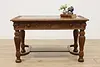 Victorian Antique Carved Oak Library Table Office Desk Lions (2)