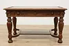 Victorian Antique Carved Oak Library Table Office Desk Lions (6)