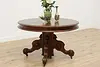 Victorian Antique Round Walnut Dining Table, 3 Leaves (3)