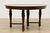 English Tudor Antique 54" Round Oak Dining Table, 2 Leaves (10)