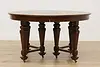 English Tudor Antique 54" Round Oak Dining Table, 2 Leaves (11)