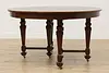 English Tudor Antique 54" Round Oak Dining Table, 2 Leaves (12)