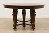 English Tudor Antique 54" Round Oak Dining Table, 2 Leaves (13)