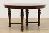 English Tudor Antique 54" Round Oak Dining Table, 2 Leaves (14)