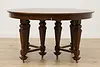 English Tudor Antique 54" Round Oak Dining Table, 2 Leaves (15)